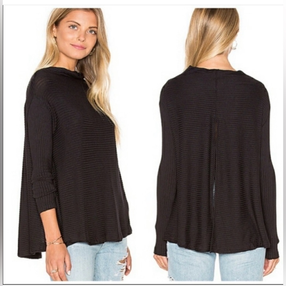 We the Free Ribbed Split Open Back oversized Black Tunic Size S